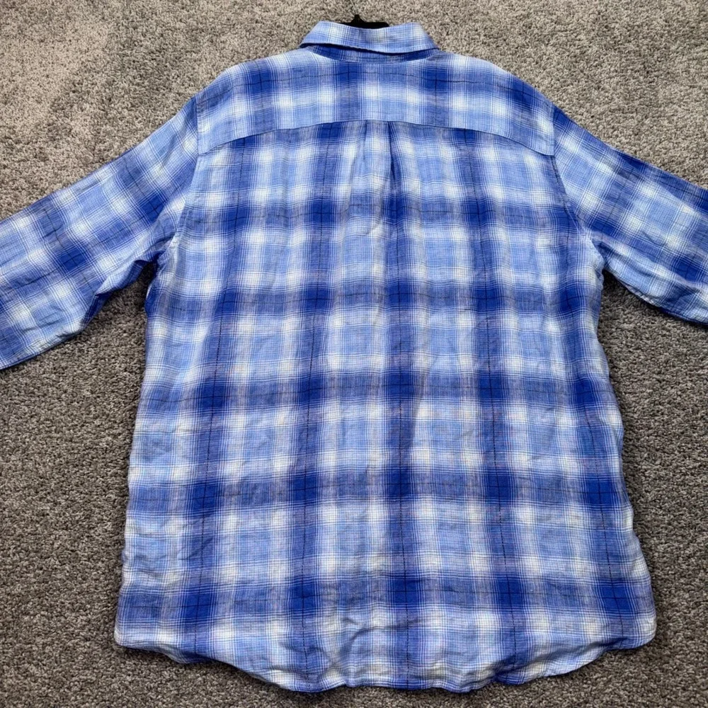 Gap Linen Plaid Button Down Shirt Mens Long Sleeve Blue XXL NEW